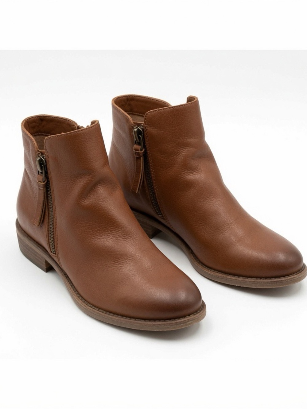 Gianni Bini Womens Sz 9.5 M Brown Leather Zipper Ankle Boots Low Earthy Boho EUC